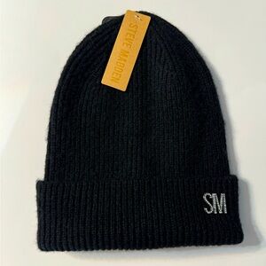 Steve Madden Wool Blend Cuffed Bling Beanie Black NWT